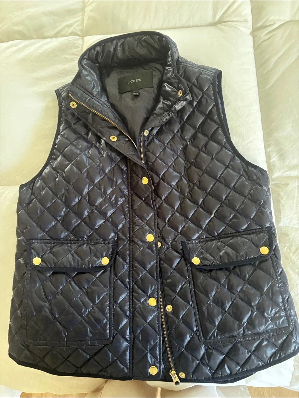 J. Crew Quilted Diamond-Pattern Vest in Black with Gold Hardware